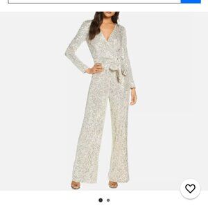 NYE Silver sequin wrap front sparkling jumpsuit